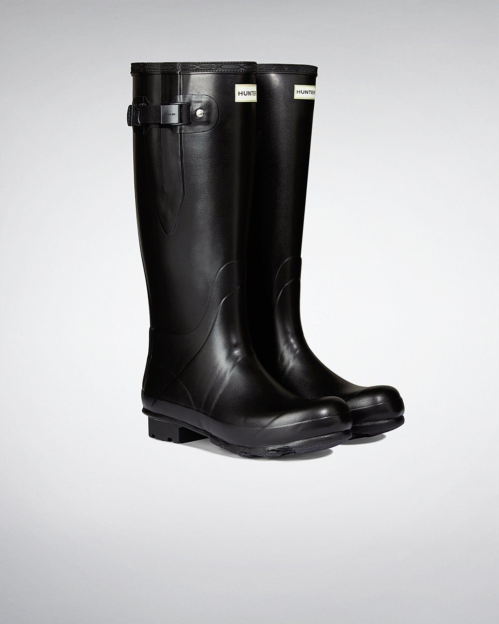 Mens Hunter Norris Field Side Adjustable Neoprene Lined - Tall Rain Boots Black - 9672-KZCNH